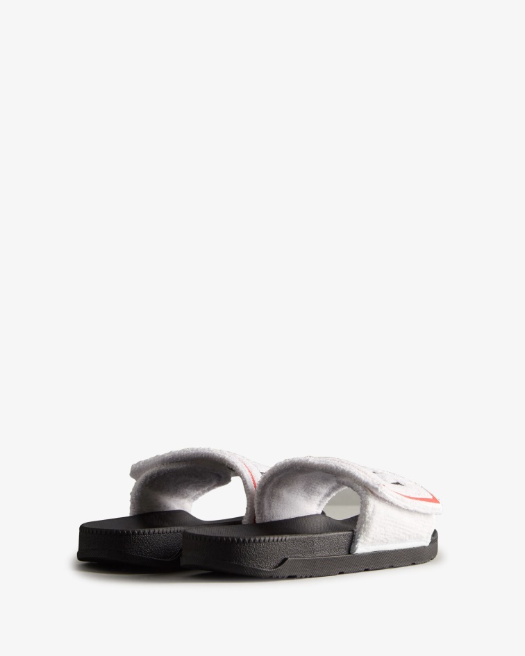 Hunter Men's Terry Towelling Logo Adjustable Slides White-Black
