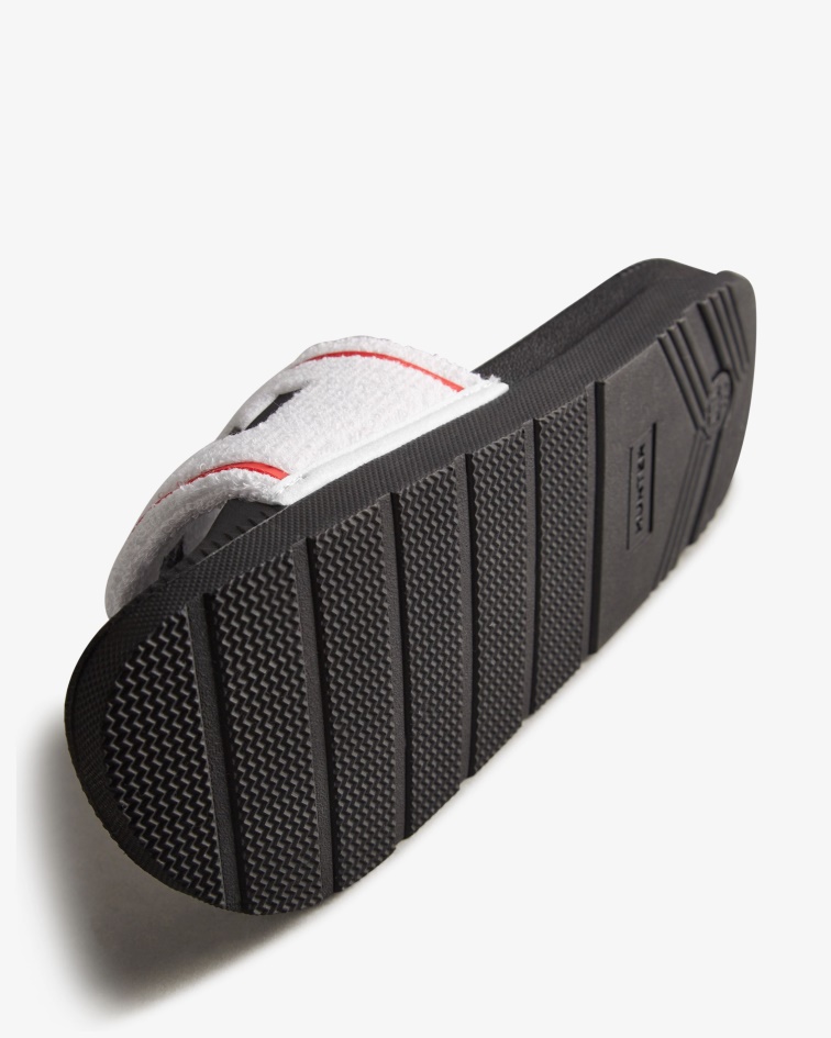 Hunter Men's Terry Towelling Logo Adjustable Slides White-Black