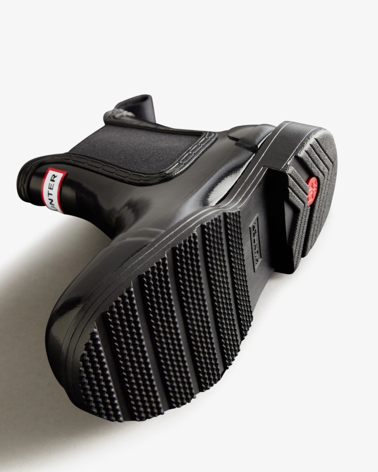 Hunter Women's Commando Gloss Chelsea Boots Black