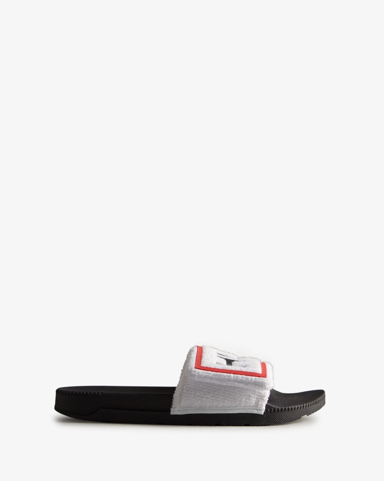 Hunter Women's Terry Towelling Logo Adjustable Slides White-Black