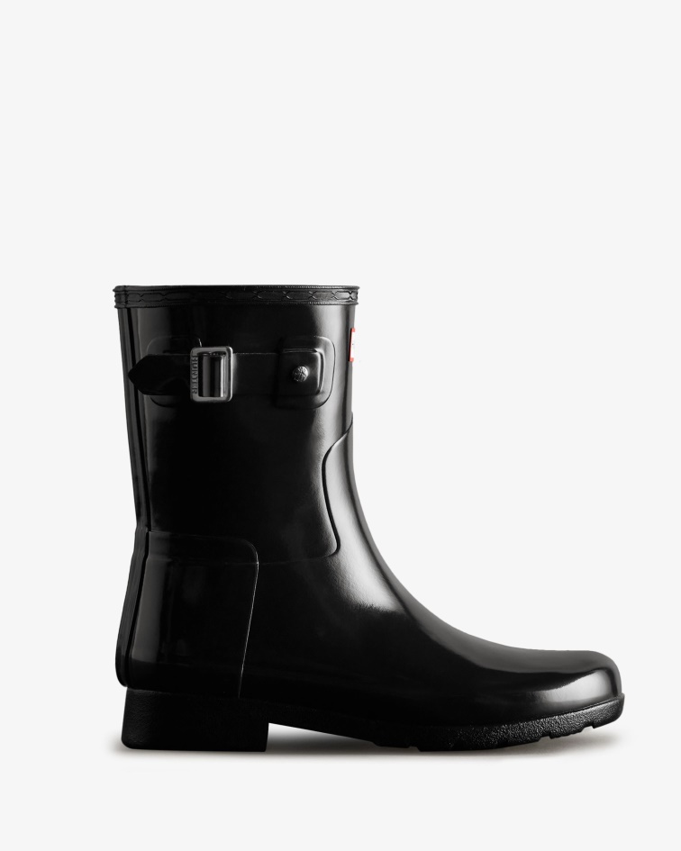 Hunter Women's Refined Slim Fit Short Gloss Rain Boot Black
