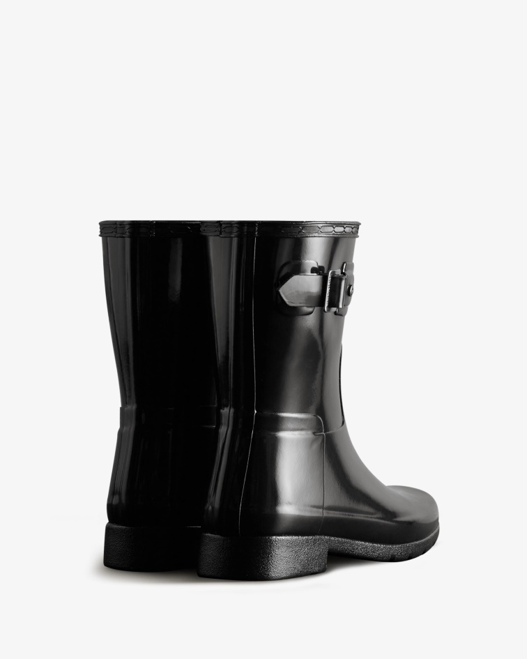Hunter Women's Refined Slim Fit Short Gloss Rain Boot Black