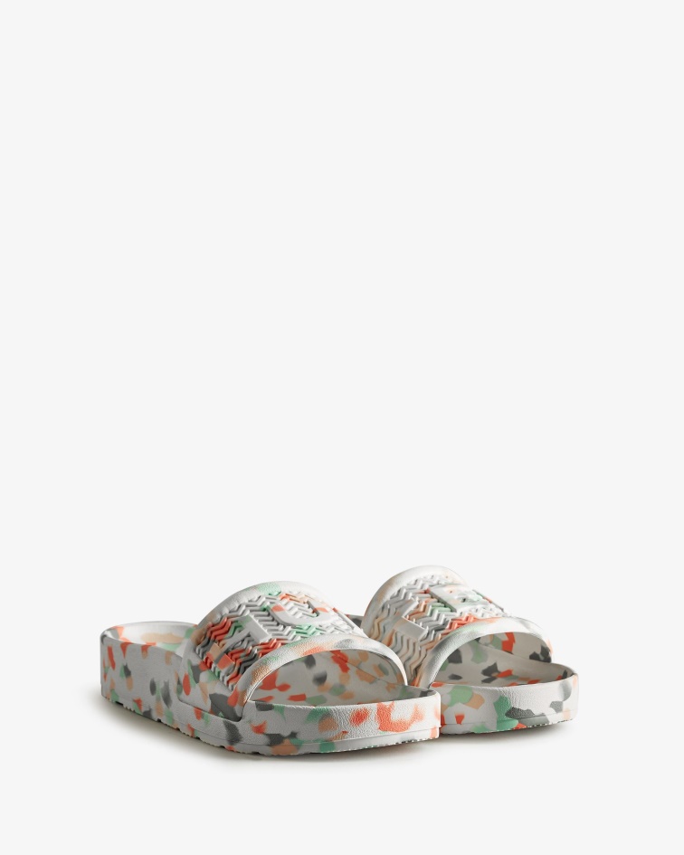 Hunter Women's BLOOM Marble Slides White