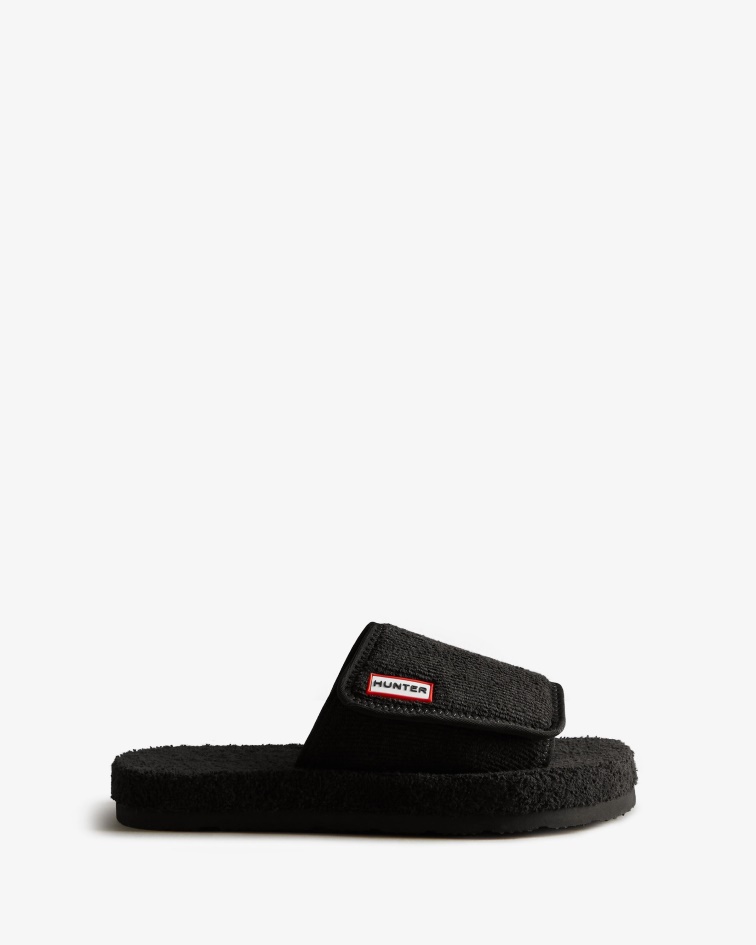 Hunter Women's Terry Towelling Beach Platform Adjustable Slide Black