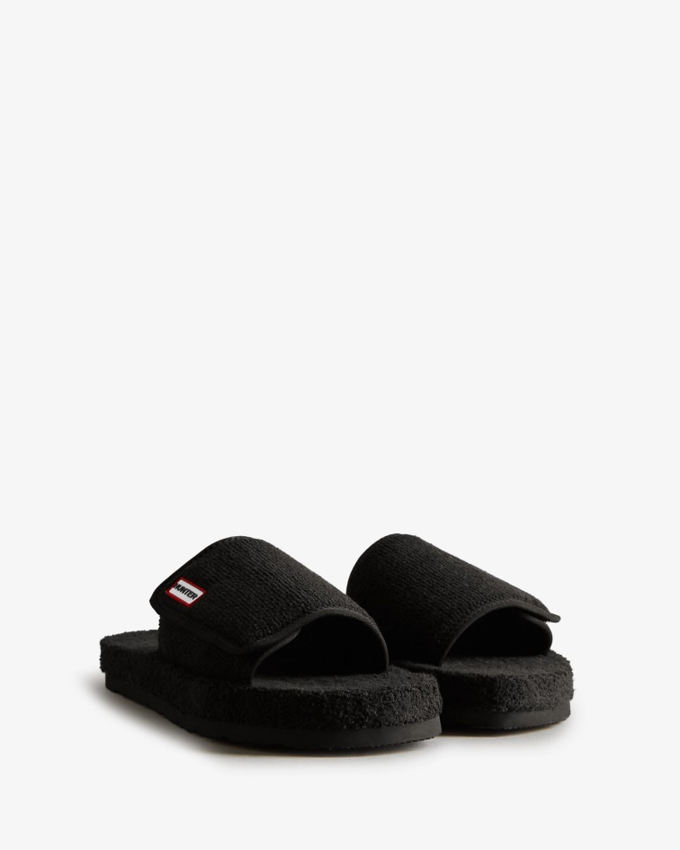 Hunter Women's Terry Towelling Beach Platform Adjustable Slide Black