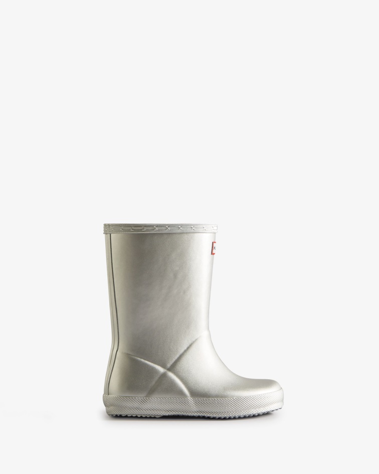 Hunter Kids First (18 Months-8 Years) Metallic Rain Boots Silver