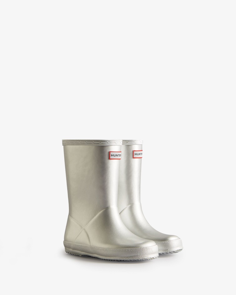 Hunter Kids First (18 Months-8 Years) Metallic Rain Boots Silver
