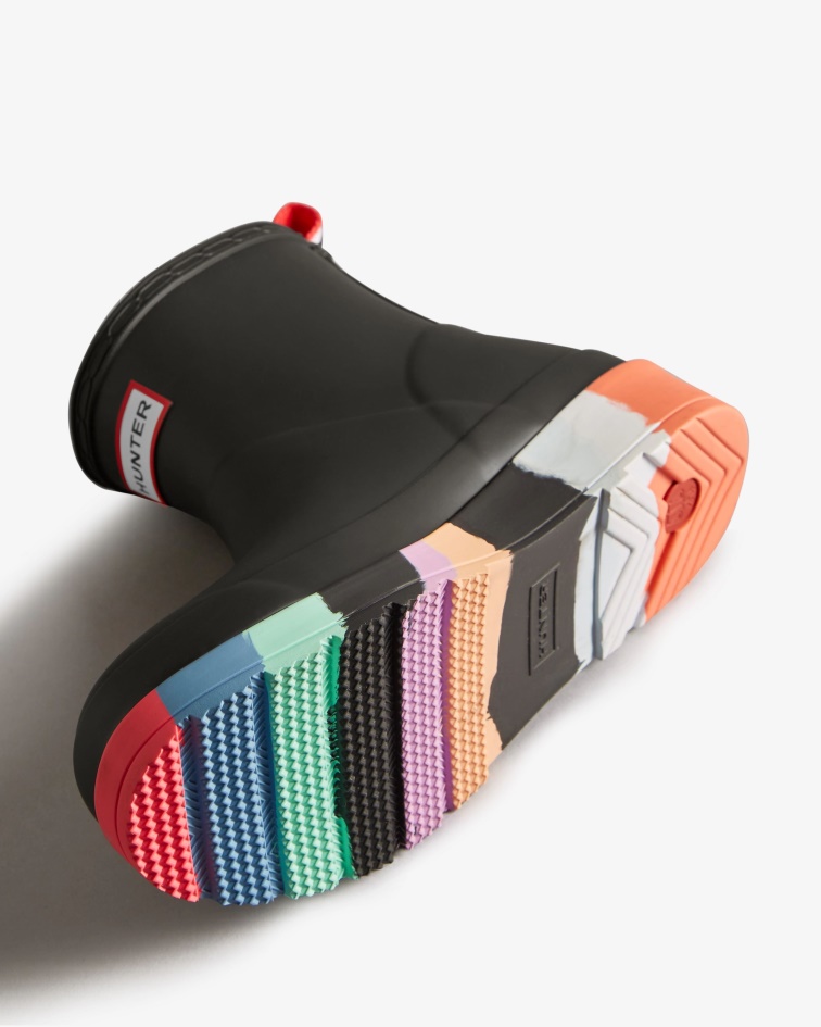 Hunter Women's Play Short Stripe Sole Rain Boots Black - Multi Sole