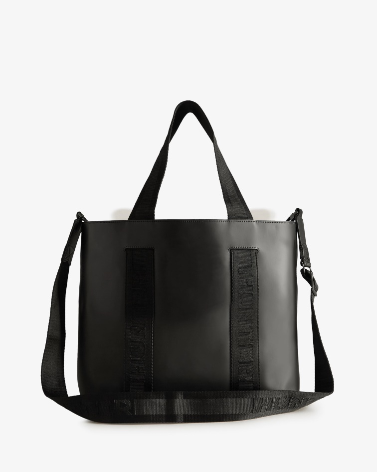 Hunter Rubberized Leather East-West Tote Bag Black-Black