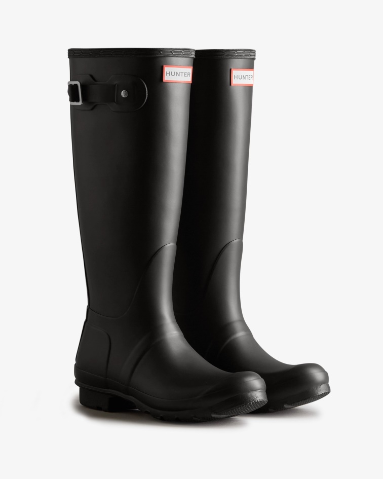 Hunter Women's Backstrap Tall Rain Boots Black-White