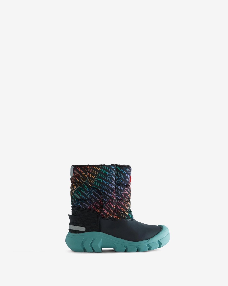 Hunter Little Kids (18 Months-6 Years) Intrepid Insulated Rainbow Logo Print Snow Boots Hunter Logo Rainbow Xray Navy