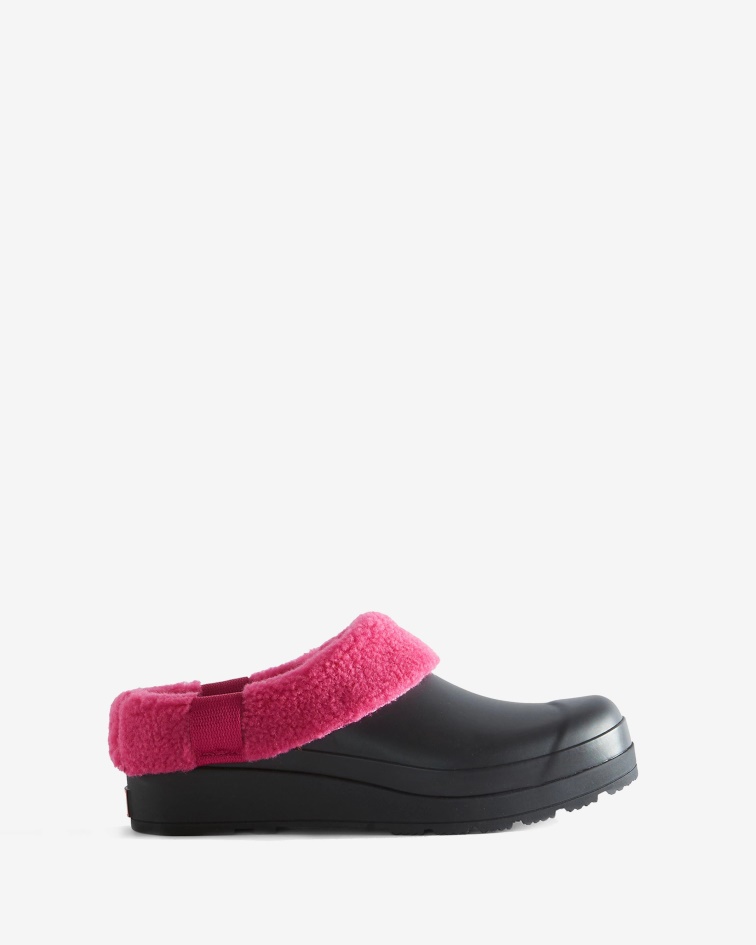 Hunter Women's Play Vegan Shearling Insulated Clogs Black-Prismatic Pink