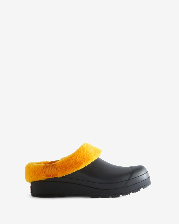 Hunter Women's Play Vegan Shearling Insulated Clogs Black-Nomad Orange
