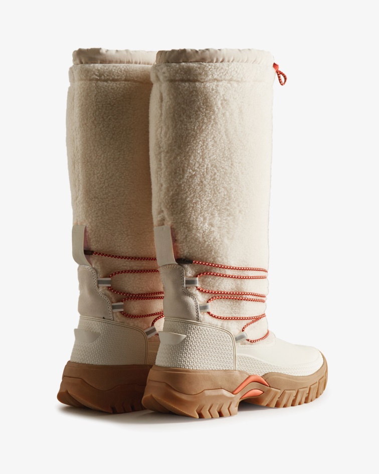 Hunter Women's Wanderer Vegan Shearling Insulated Tall Snow Boots White Willow-Gum