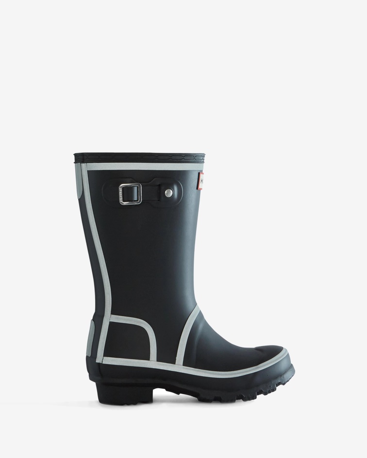 Hunter Big Kids (5-11 Years) Reflective Outline Wellington Boots Black