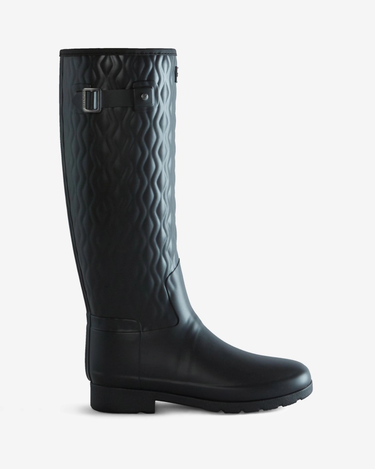Hunter Women's Refined Slim Fit Vertical Quilted Tall Rain Boots Black